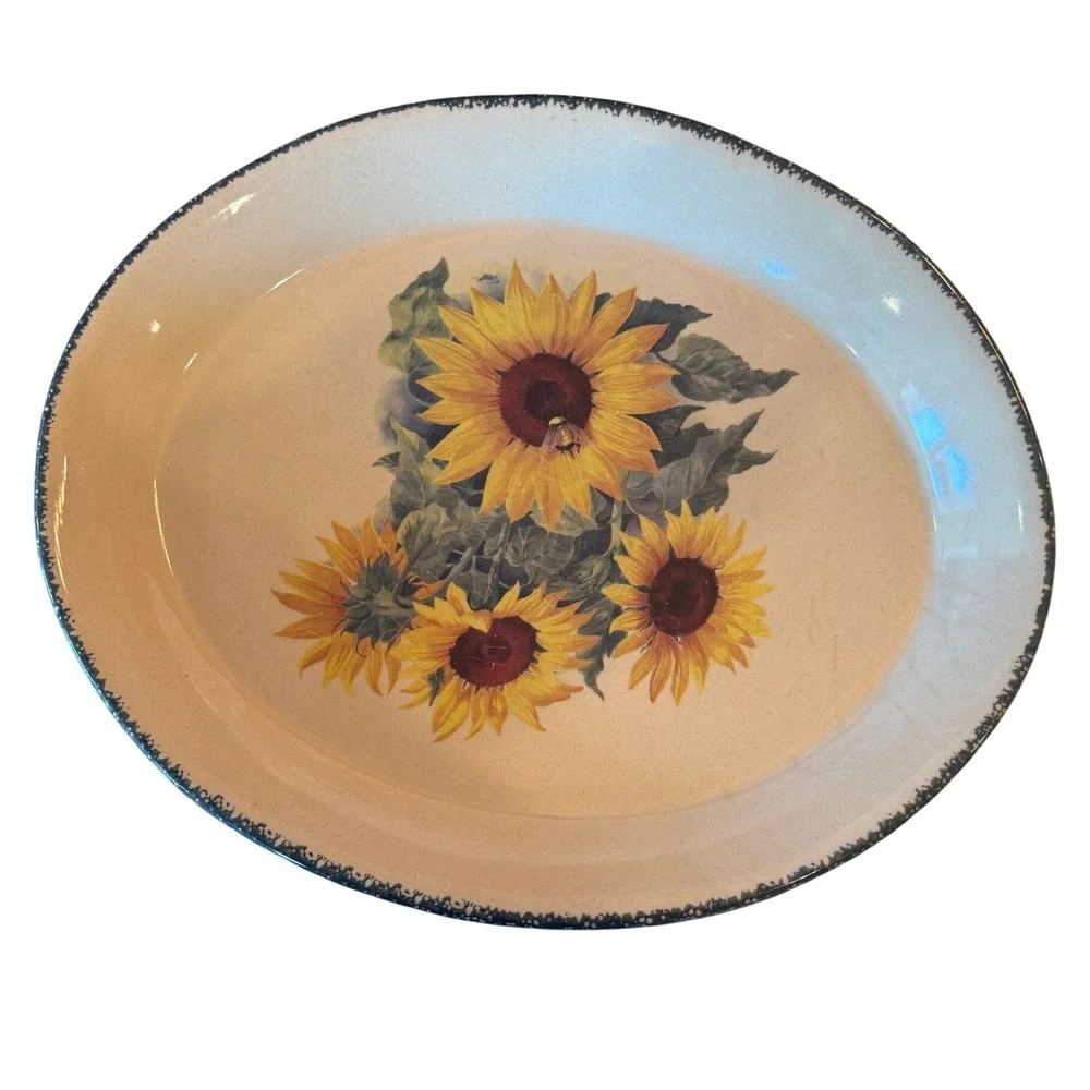 Home & Garden Party Sunflower Bumblebee‎ Oval Serving Platter USA 2001 13
